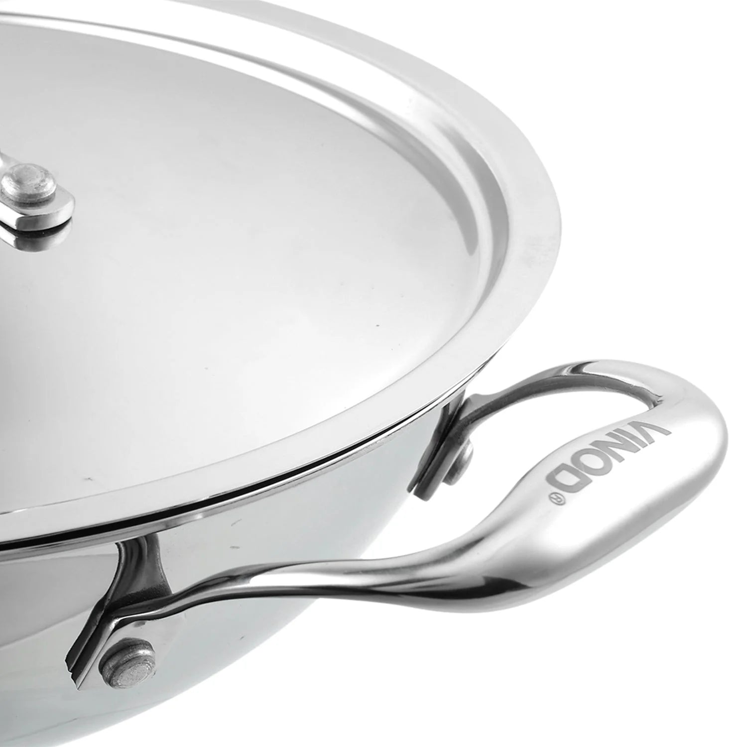 Vinod Platinum Triply Stainless Steel Kadai with Lid - Induction Compatible 60-Month Warranty
