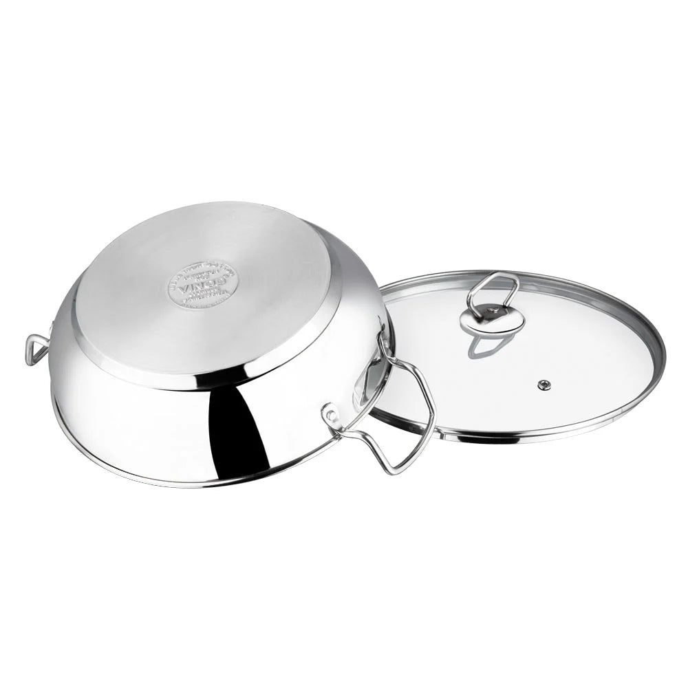 Vinod Stainless Steel Kadai with Toughened Glass Lid - SAS Bottom Induction Compatible