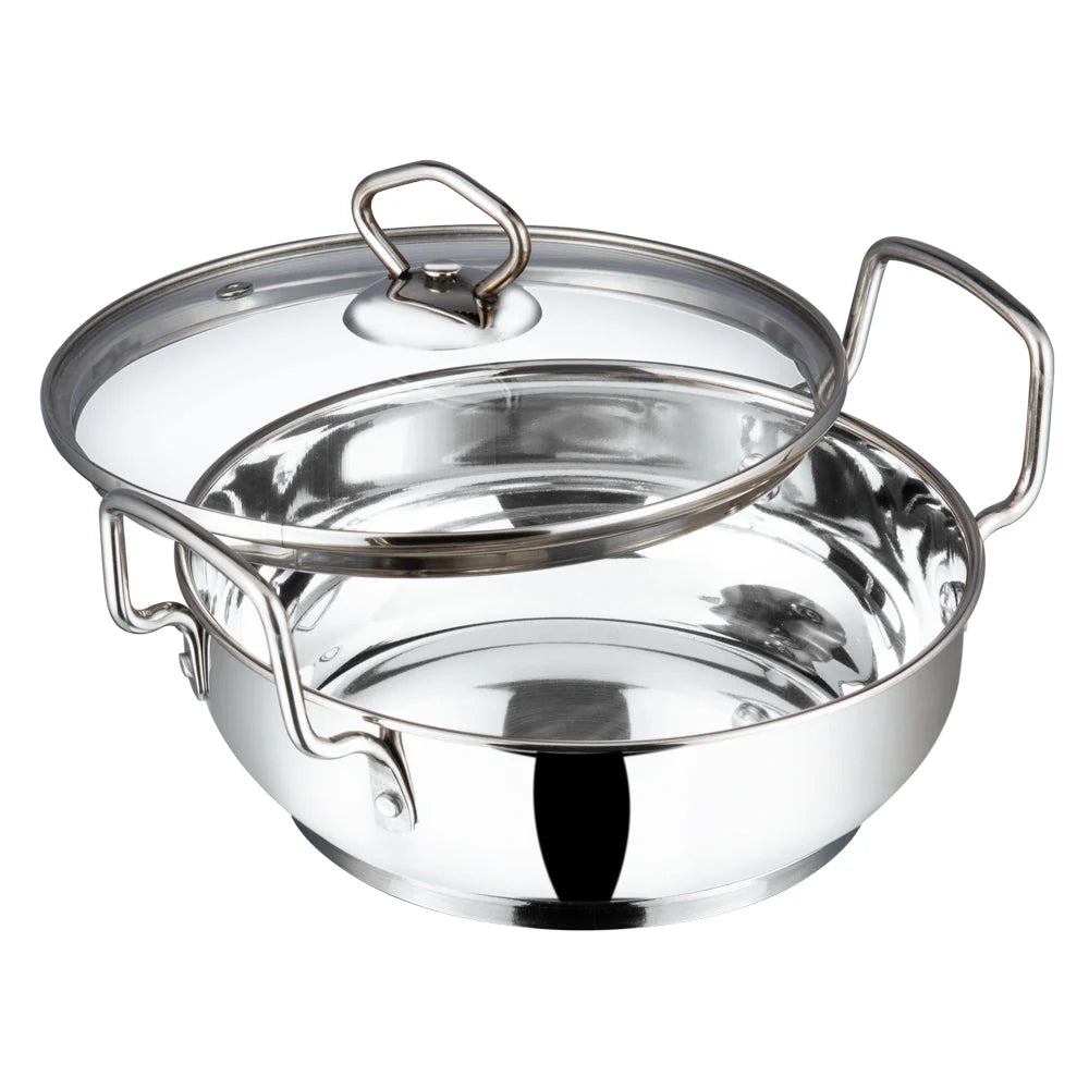 Vinod Stainless Steel Kadai with Toughened Glass Lid - SAS Bottom Induction Compatible